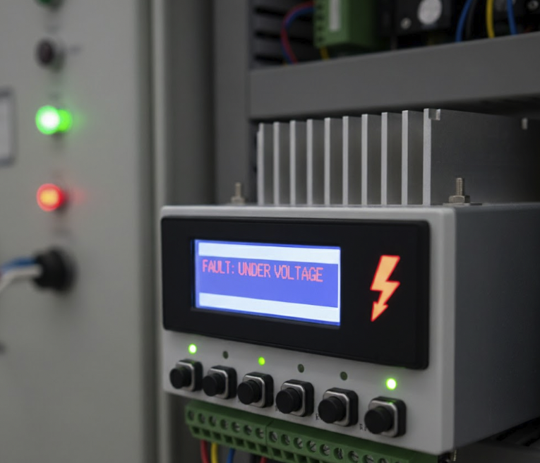 illustration showing a fault code in a soft starter.